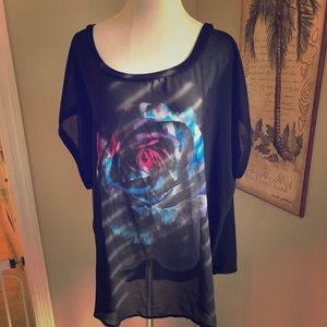 Torrid Black with Rose Print Dolman Sleeve Top